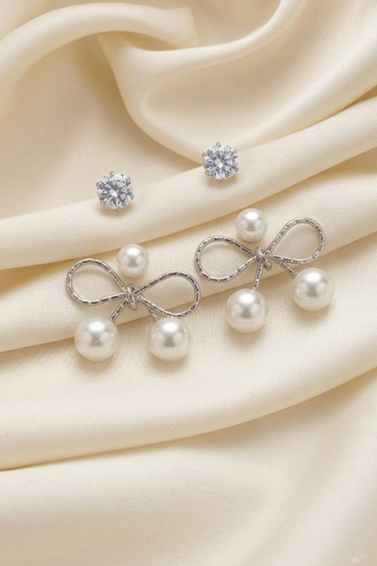 3 in 1 combo set of Pearl, Crystal &Bow Dangle