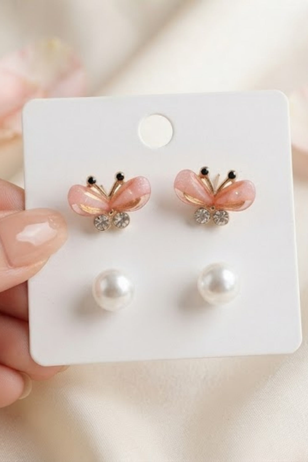Pearl & Butterfly Stud Earrings