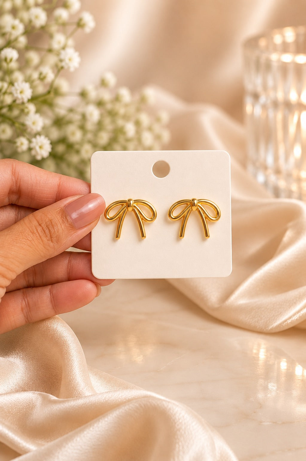 Elegant Gold Bow Stud
