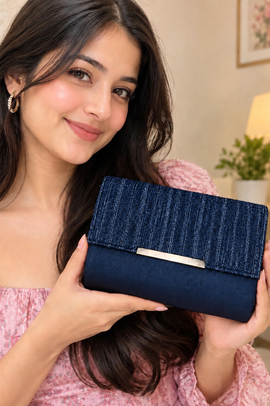 Kii Hoo Luxe Textured BlueClutch & Shoulder Bag
