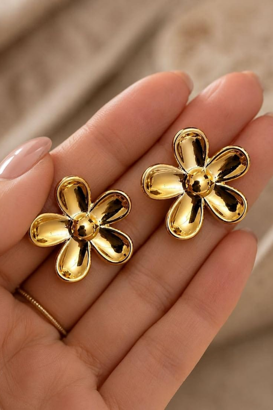 Gold Tone Floral Flower Stud