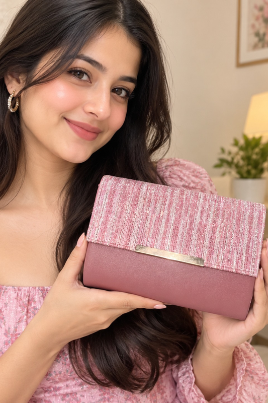 Kii Hoo Luxe Textured PinkClutch & Shoulder Bag