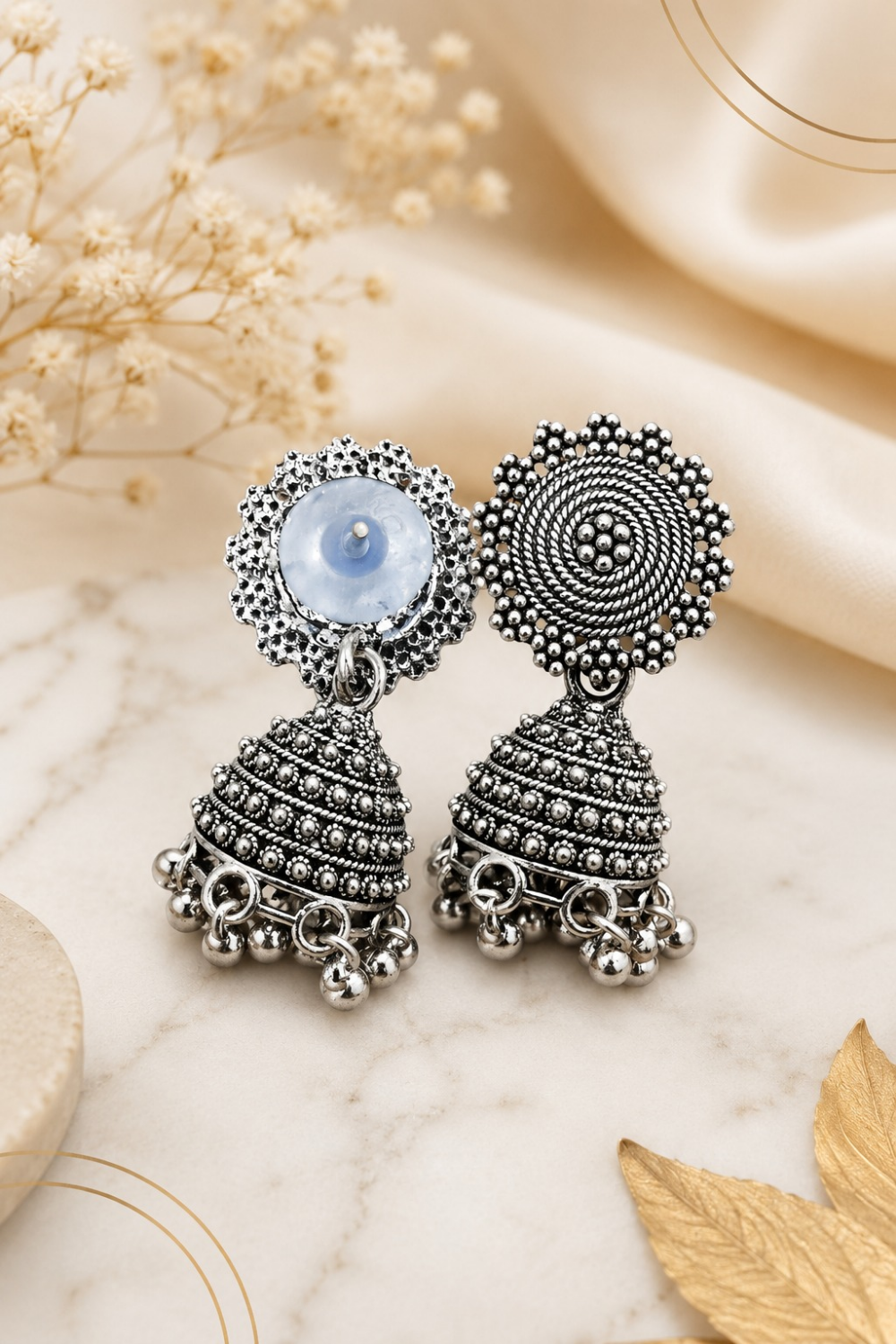 Oxidized Silver Circle Jhumka Earring