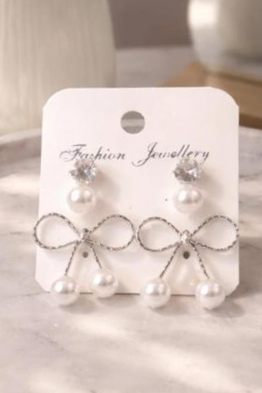 3 in 1 combo set of Pearl, Crystal &Bow Dangle