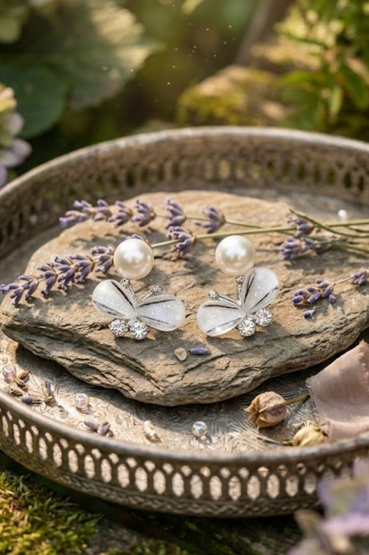 Pearl & Butterfly Stud Earrings