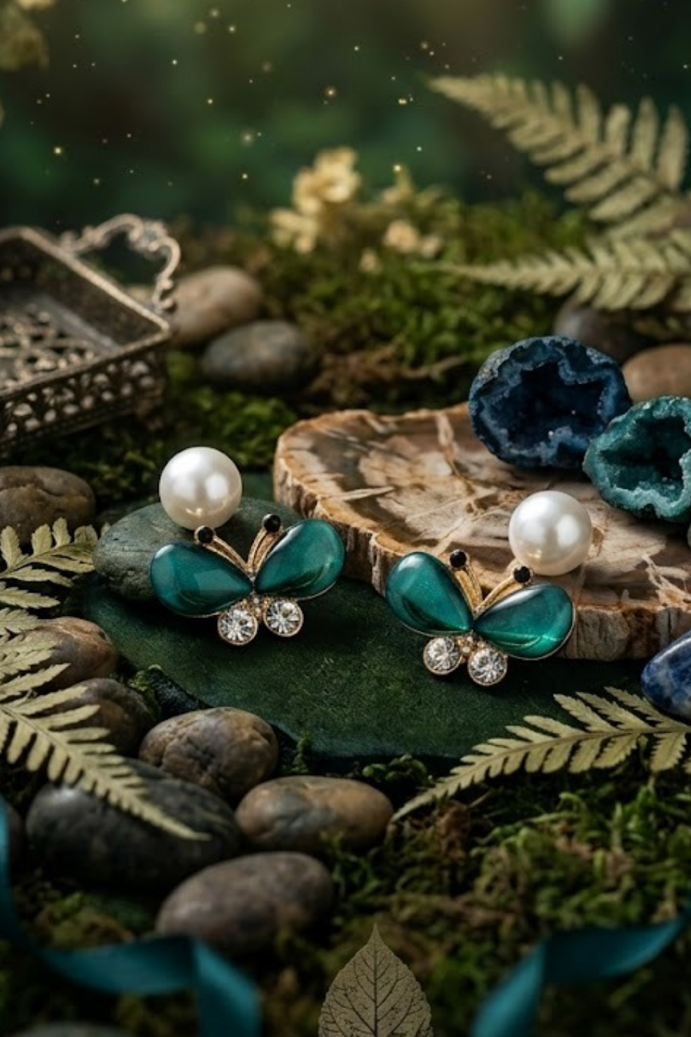 Pearl & Butterfly Stud Earrings