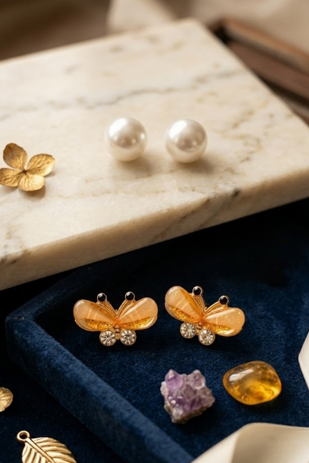 Pearl & Butterfly Stud Earrings