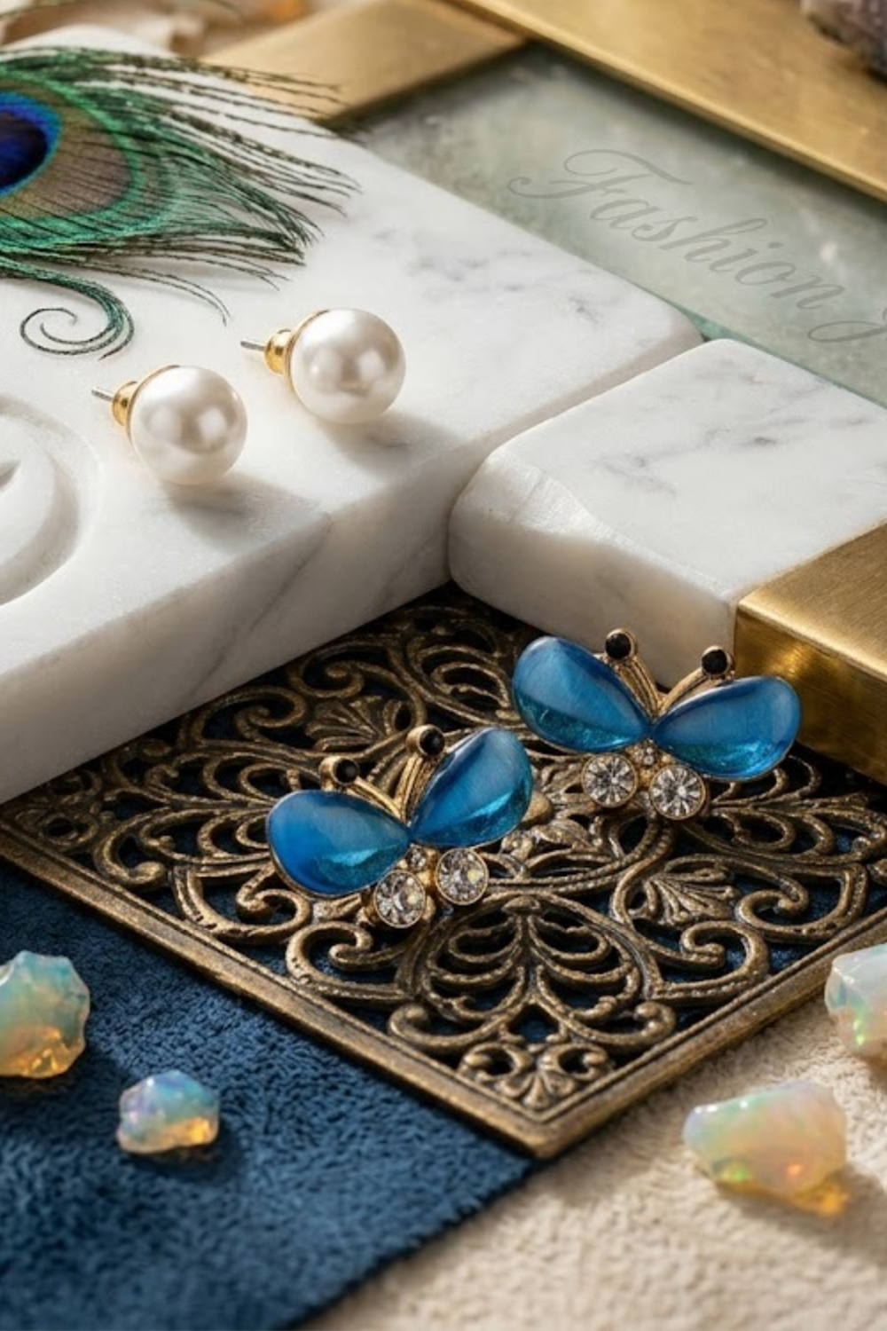 Pearl & Butterfly Stud Earrings