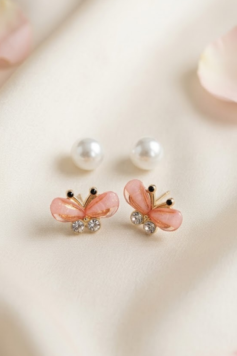 Pearl & Butterfly Stud Earrings
