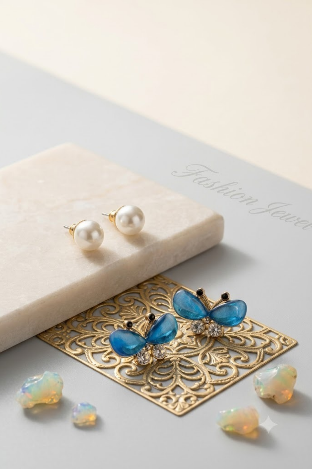 Pearl & Butterfly Stud Earrings