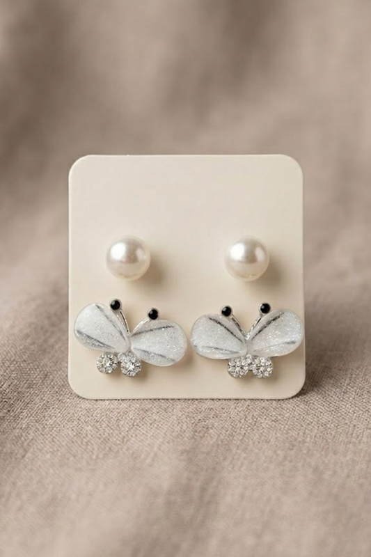 Pearl & Butterfly Stud Earrings