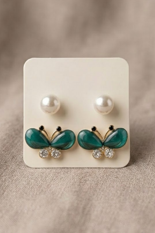 Pearl & Butterfly Stud Earrings