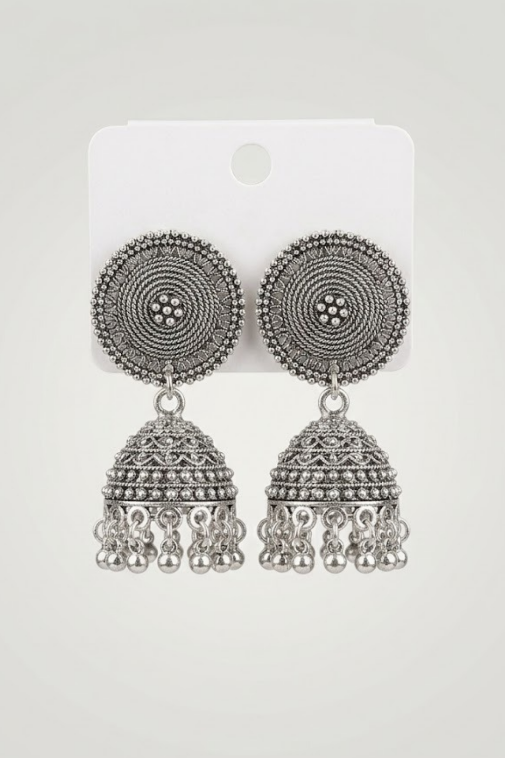 Oxidized Silver Circle Jhumka Earring