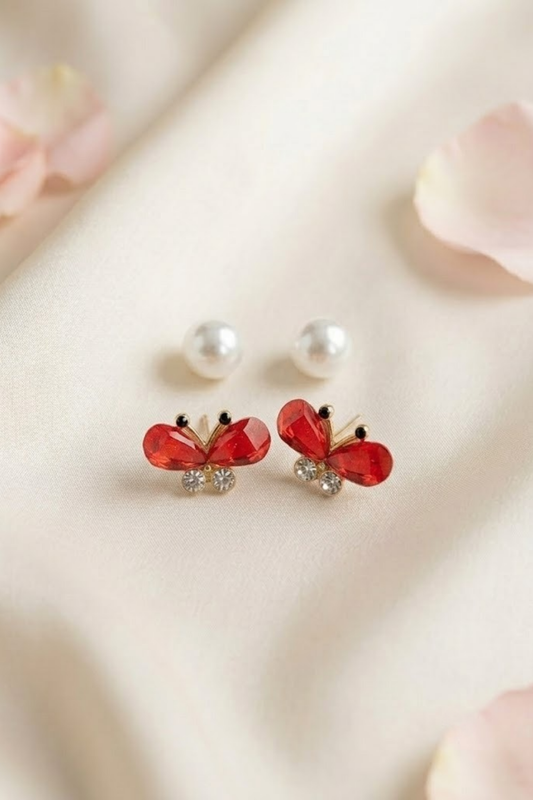 Pearl & Butterfly Stud Earrings