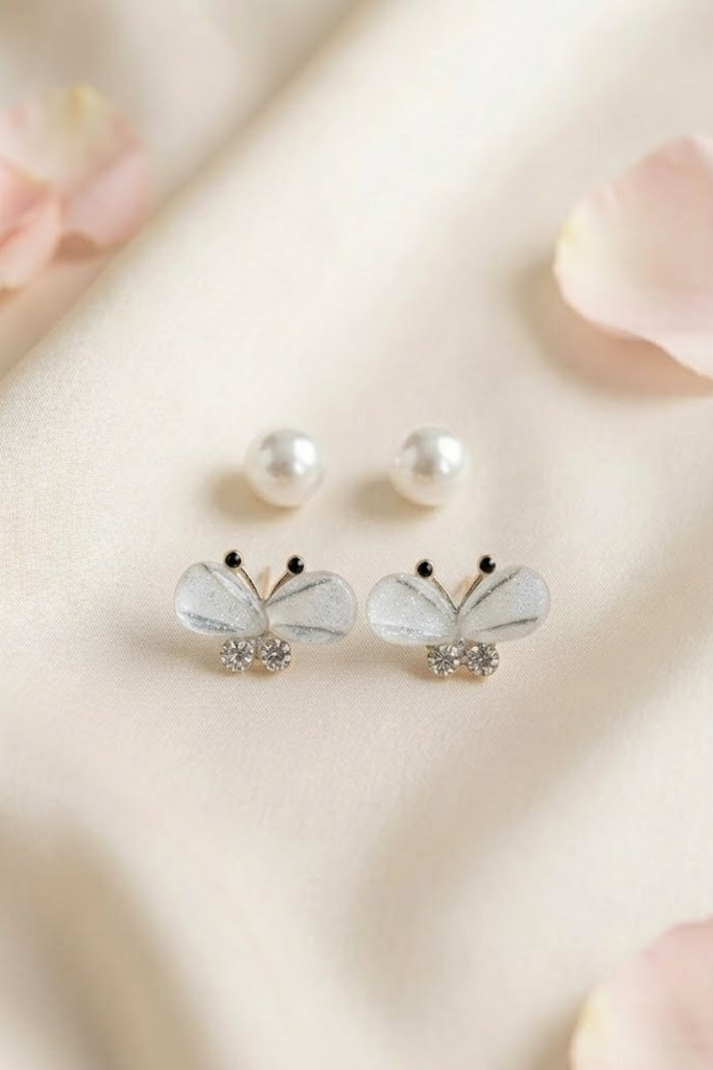 Pearl & Butterfly Stud Earrings