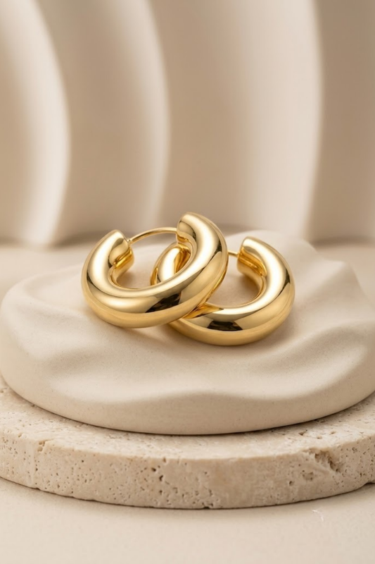 Chunky Gold Tone C-Shaped Hoop