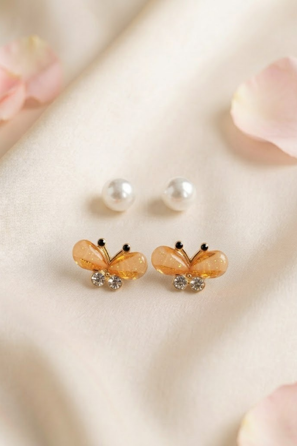 Pearl & Butterfly Stud Earrings