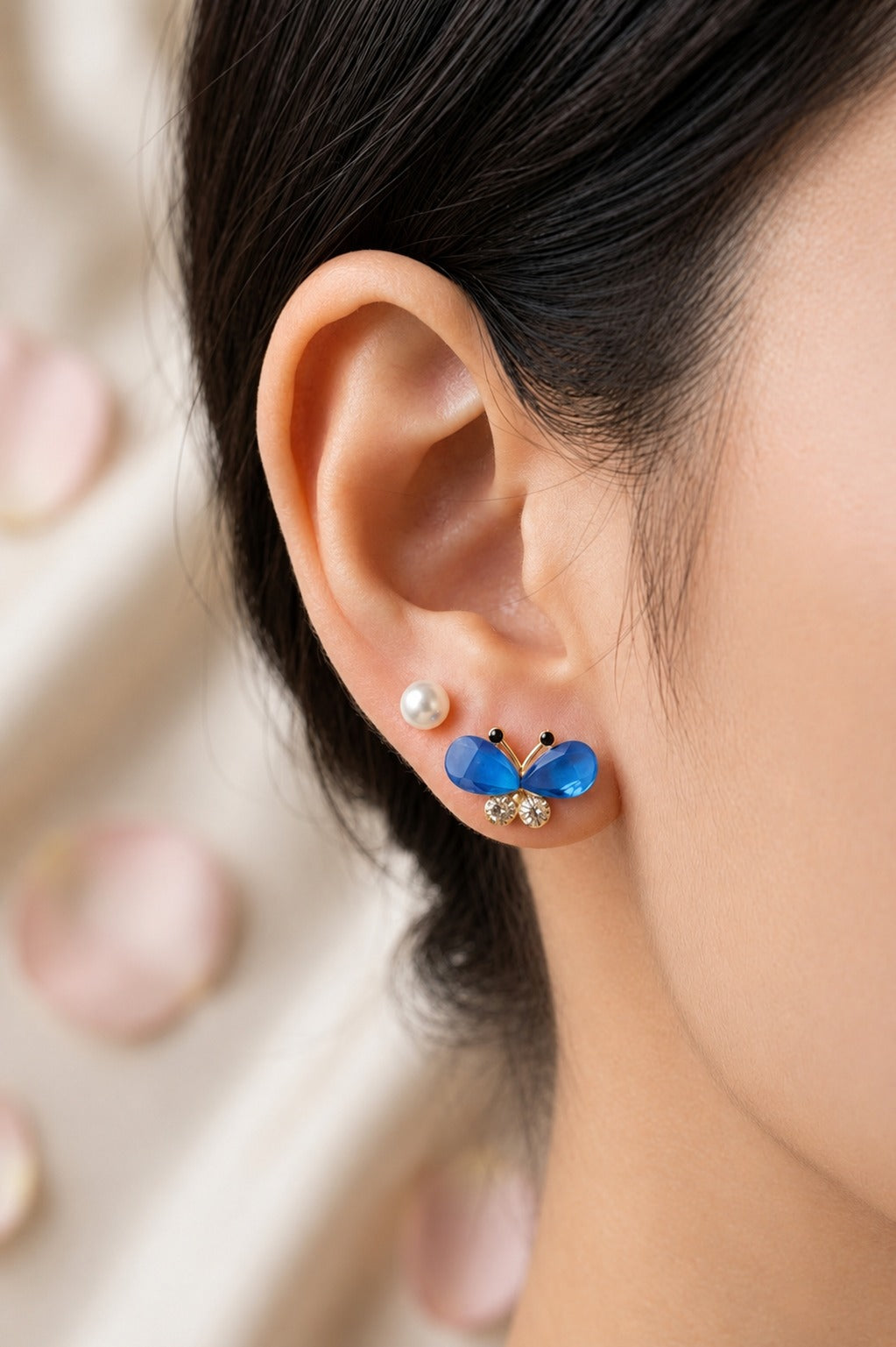 Pearl & Butterfly Stud Earrings