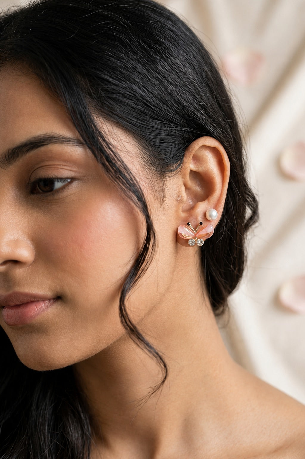 Pearl & Butterfly Stud Earrings
