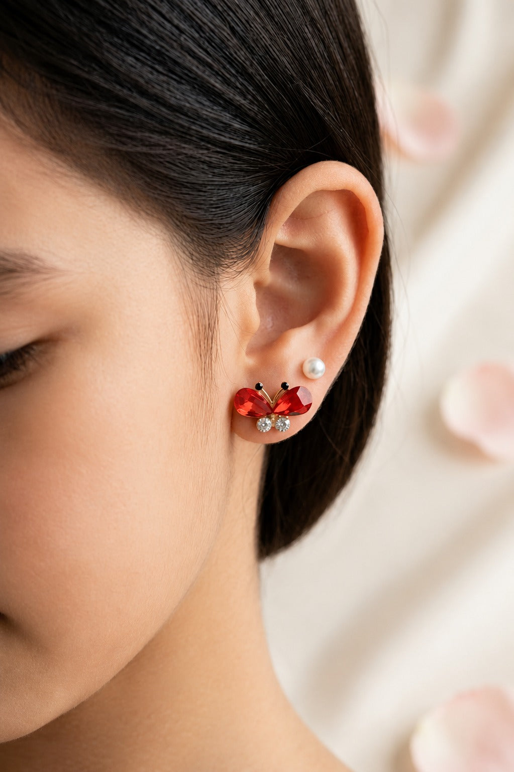 Pearl & Butterfly Stud Earrings