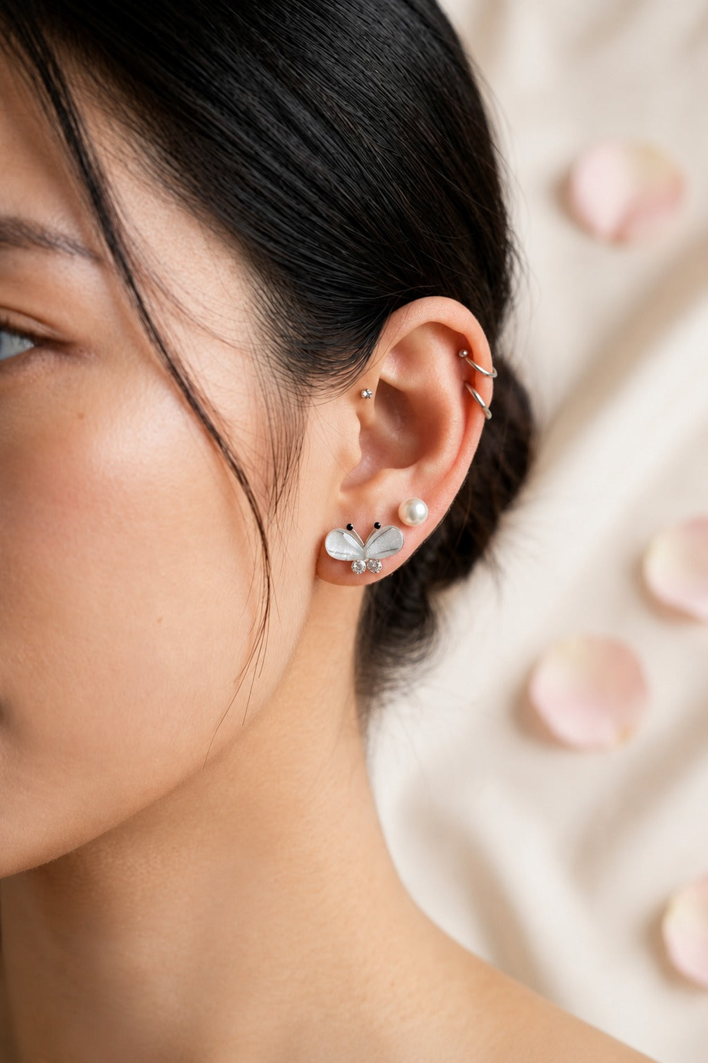 Pearl & Butterfly Stud Earrings