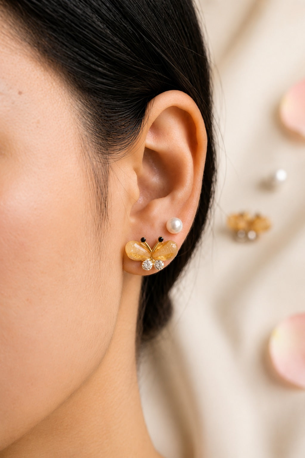 Pearl & Butterfly Stud Earrings