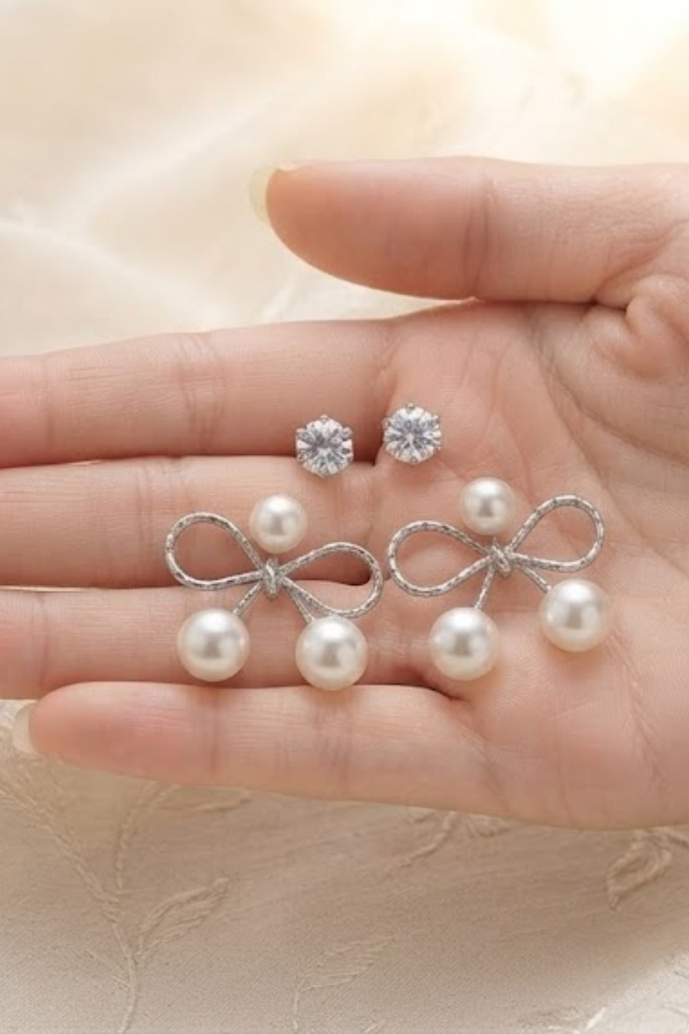 3 in 1 combo set of Pearl, Crystal &Bow Dangle