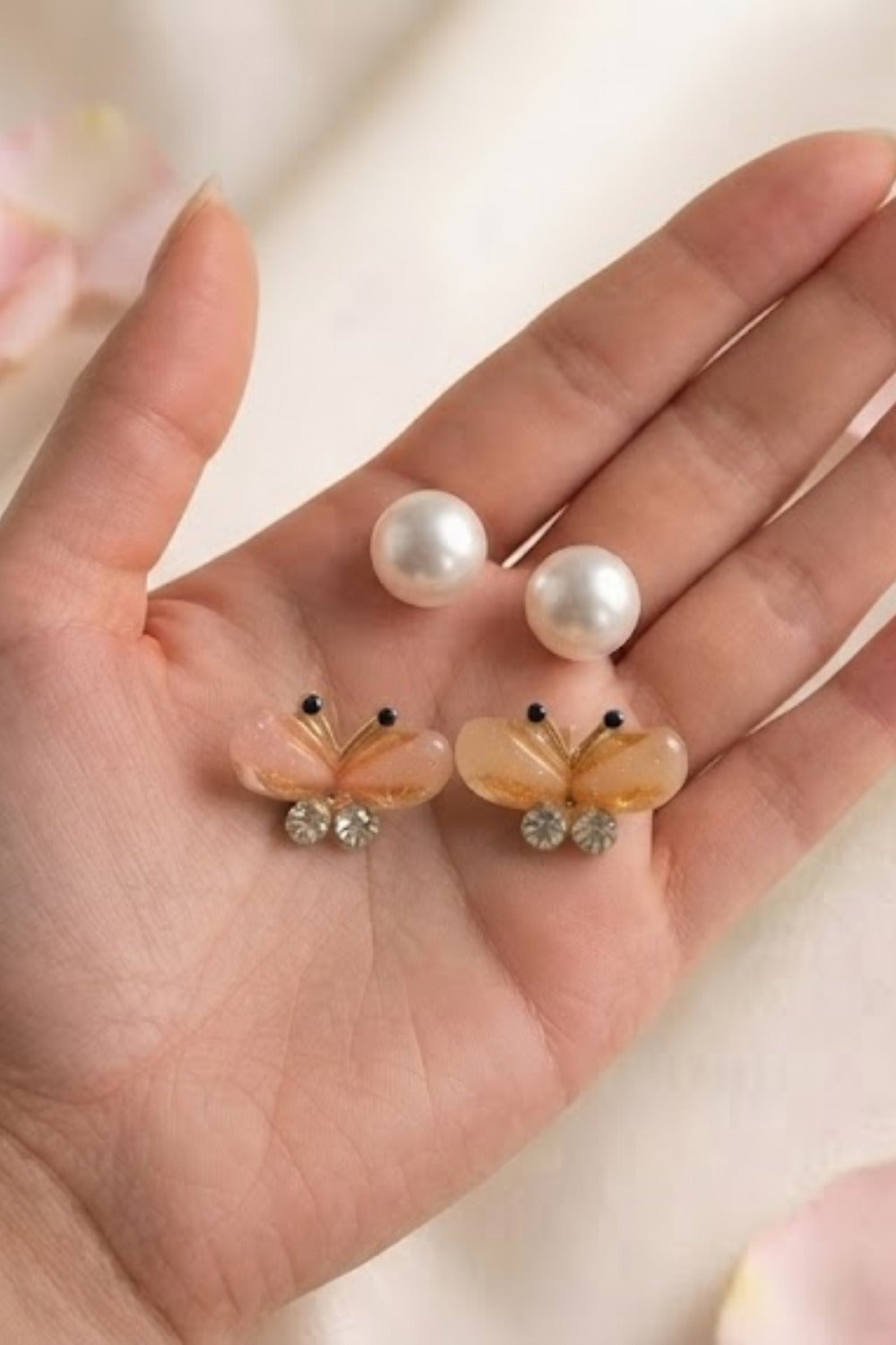 Pearl & Butterfly Stud Earrings