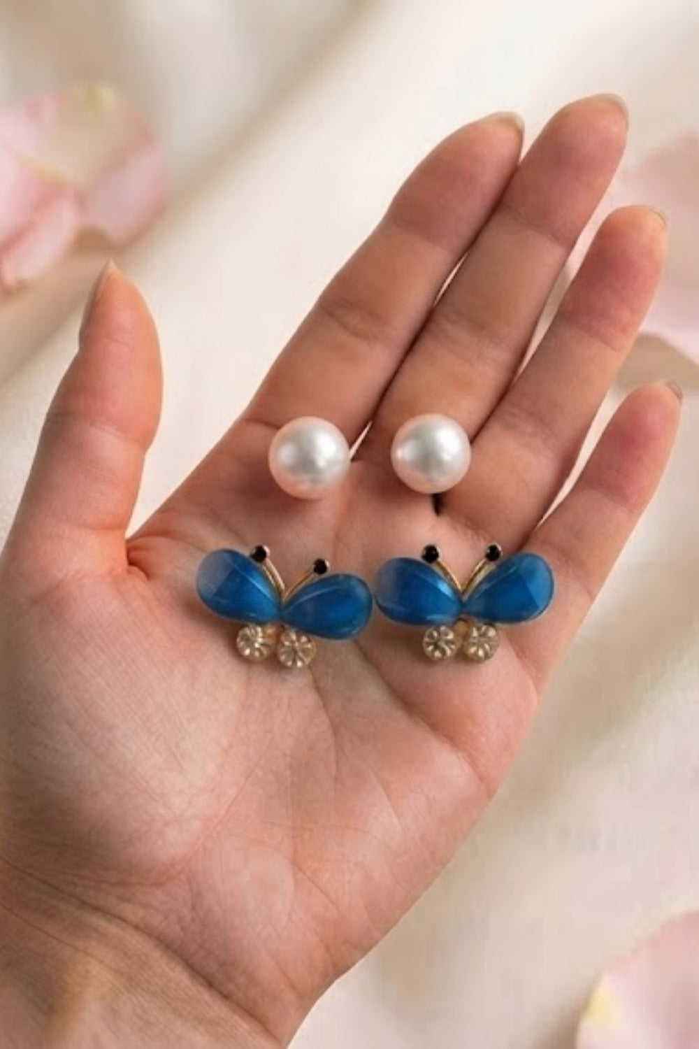 Pearl & Butterfly Stud Earrings
