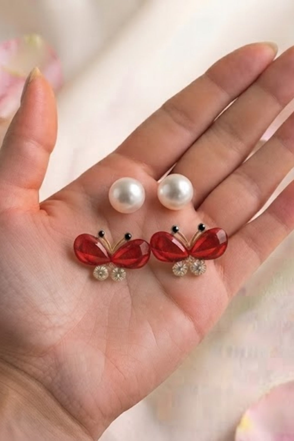 Pearl & Butterfly Stud Earrings