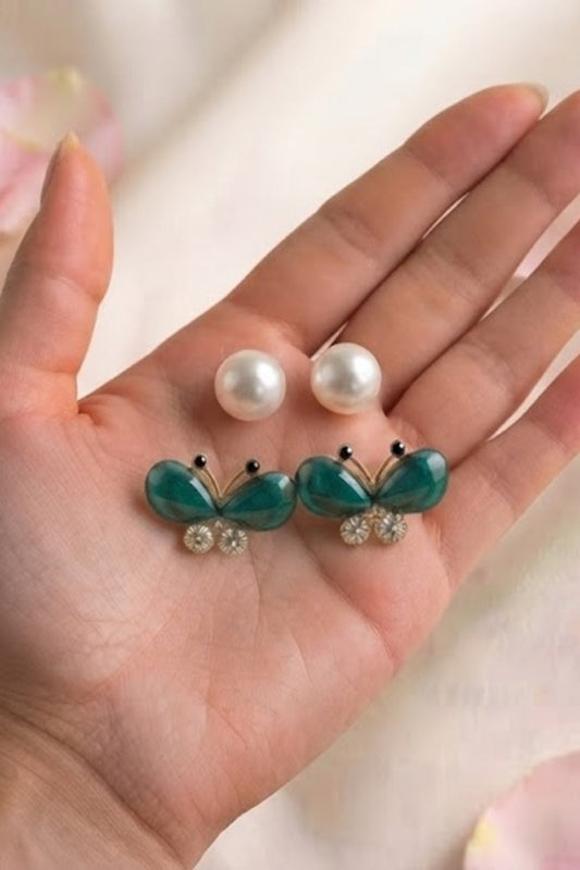 Pearl & Butterfly Stud Earrings