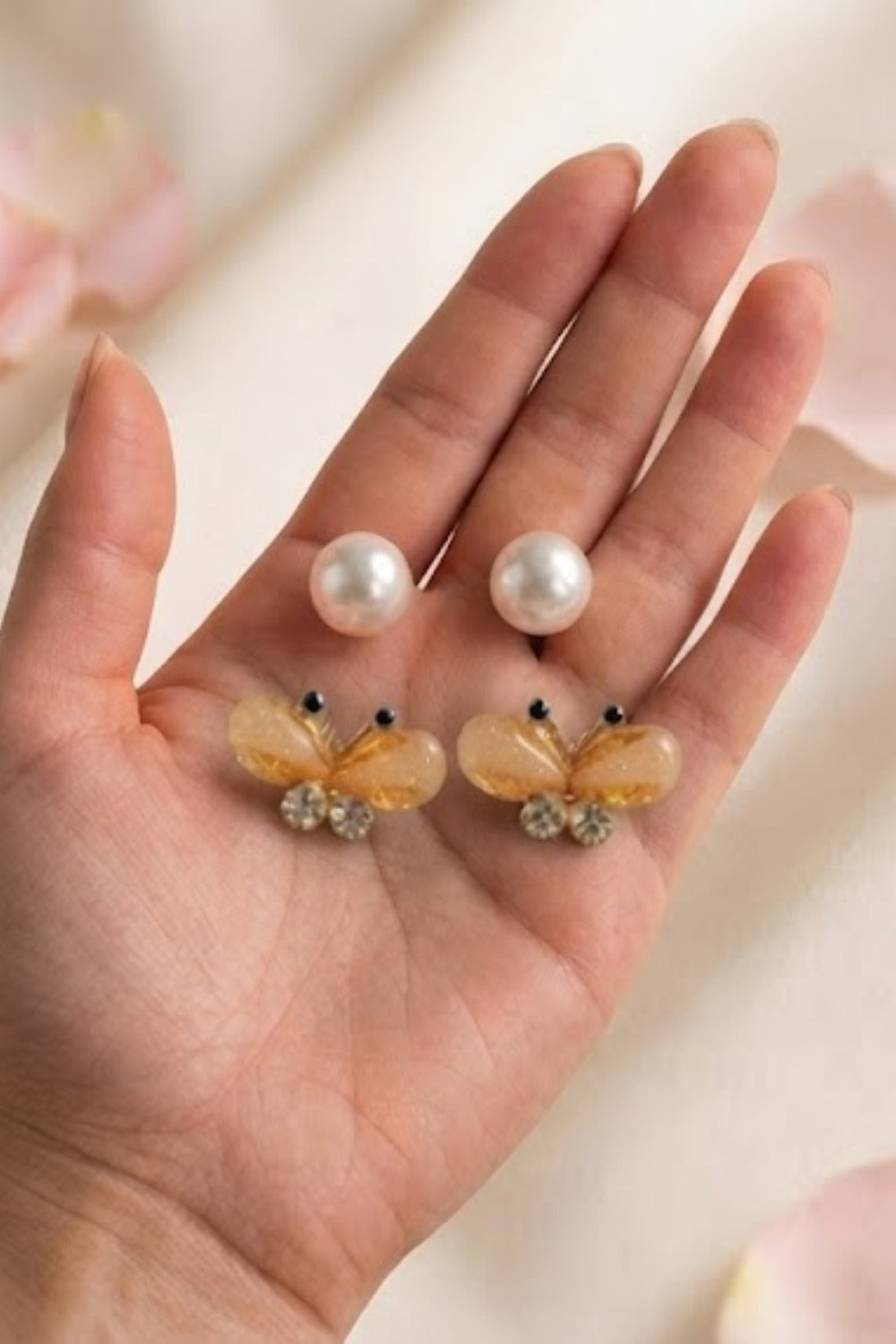 Pearl & Butterfly Stud Earrings