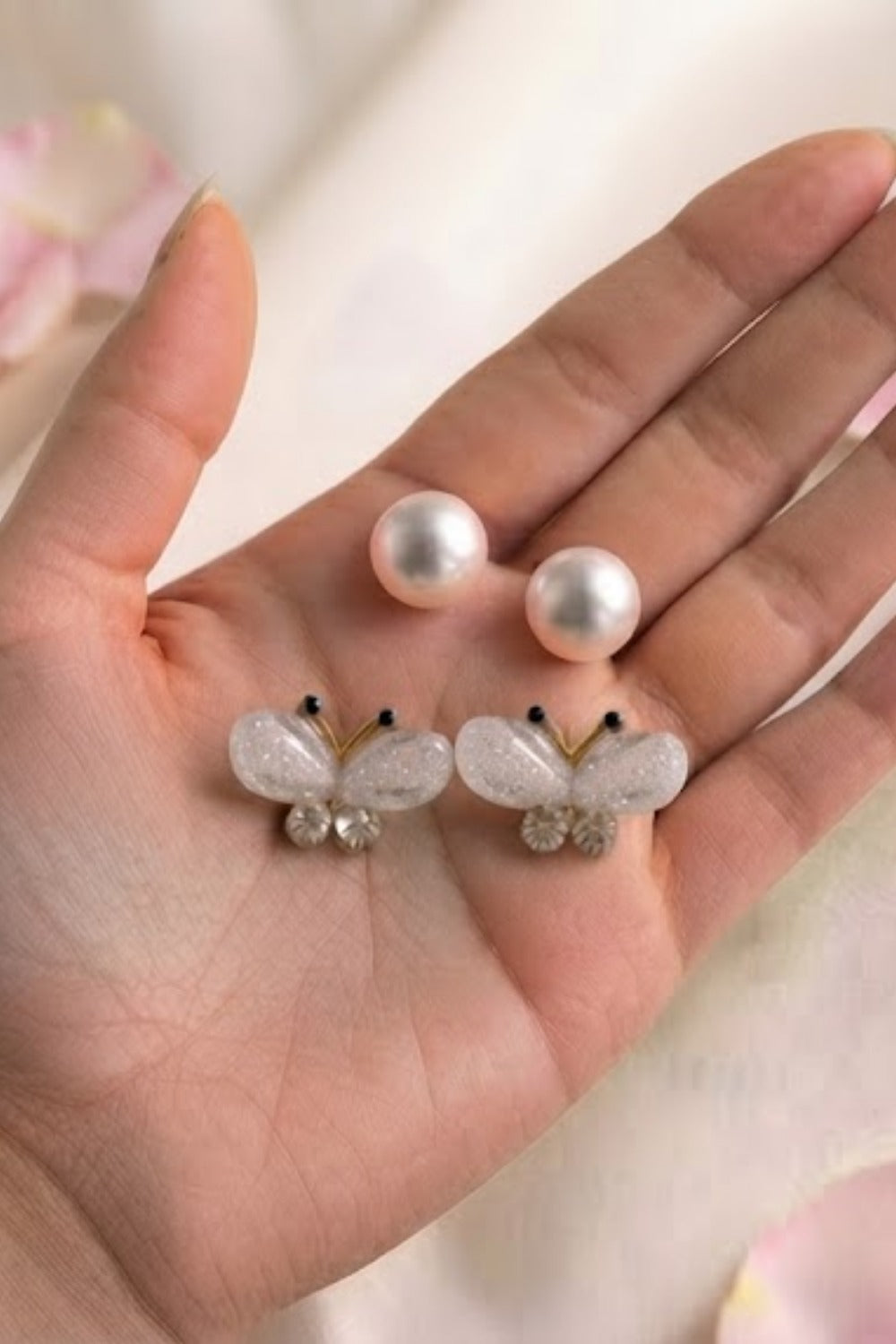 Pearl & Butterfly Stud Earrings