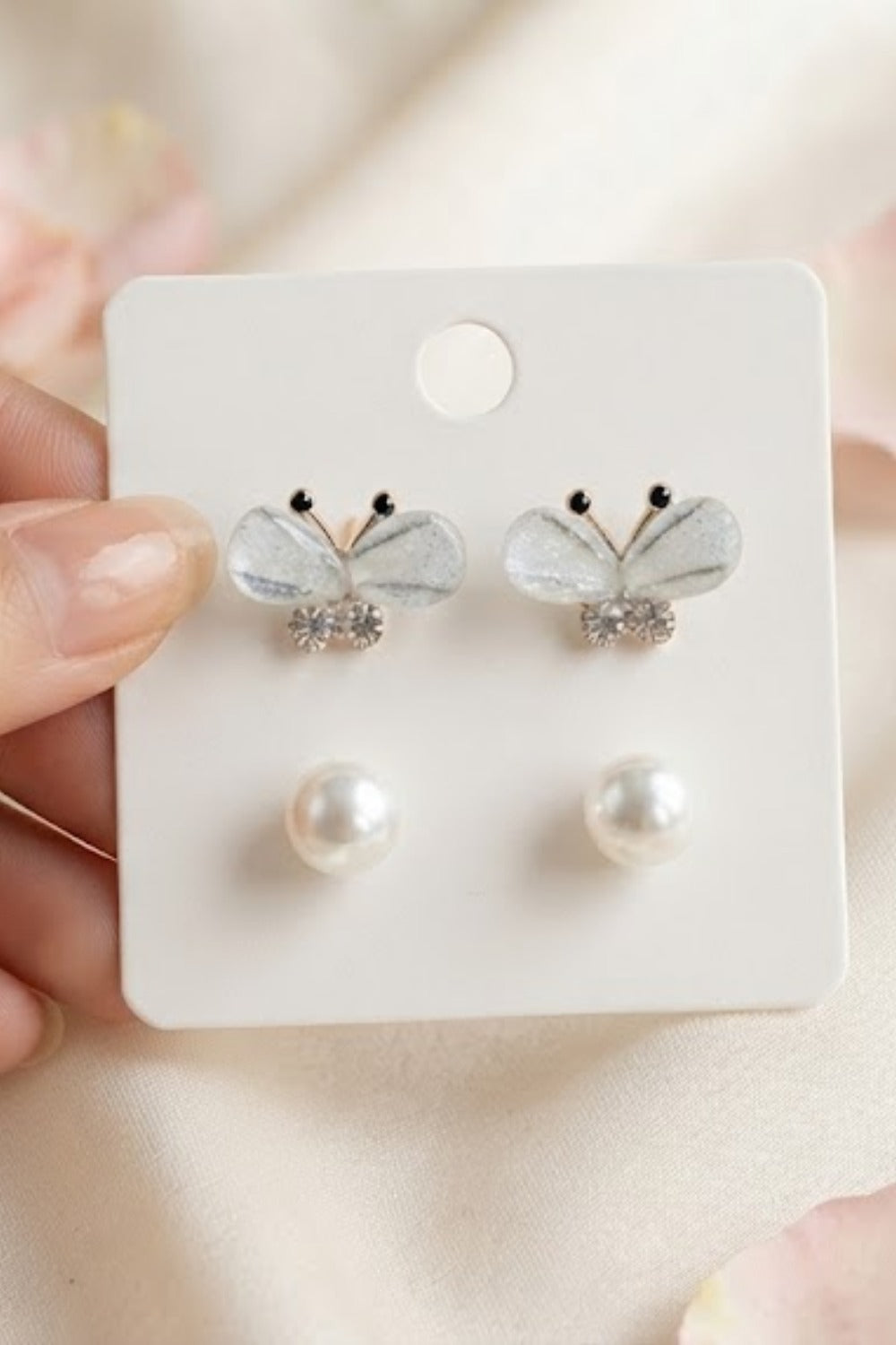 Pearl & Butterfly Stud Earrings