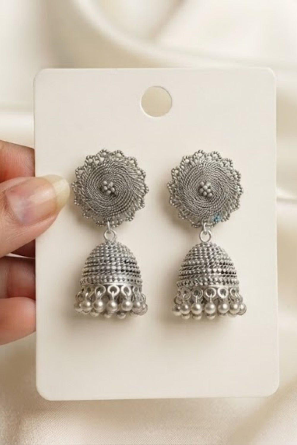 Oxidized Silver Circle Jhumka Earring