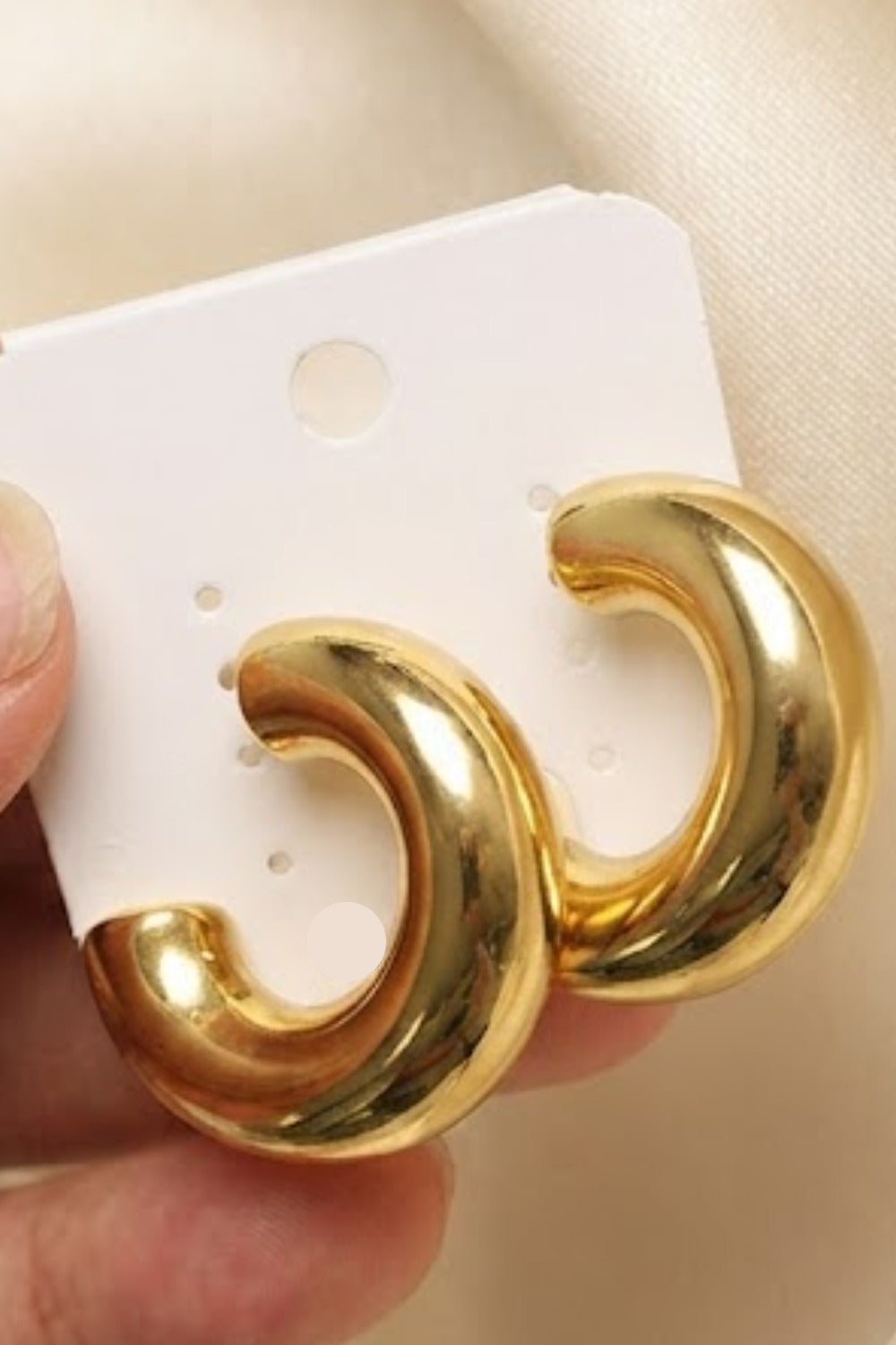 Chunky Gold Tone C-Shaped Hoop